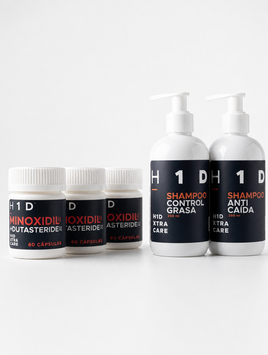 Kit Tratamiento Capilar Oral H1D XTRA CARE 6 Meses | Minoxidil + Dutasteride y 2 Shampoos de Regalo - Image 4