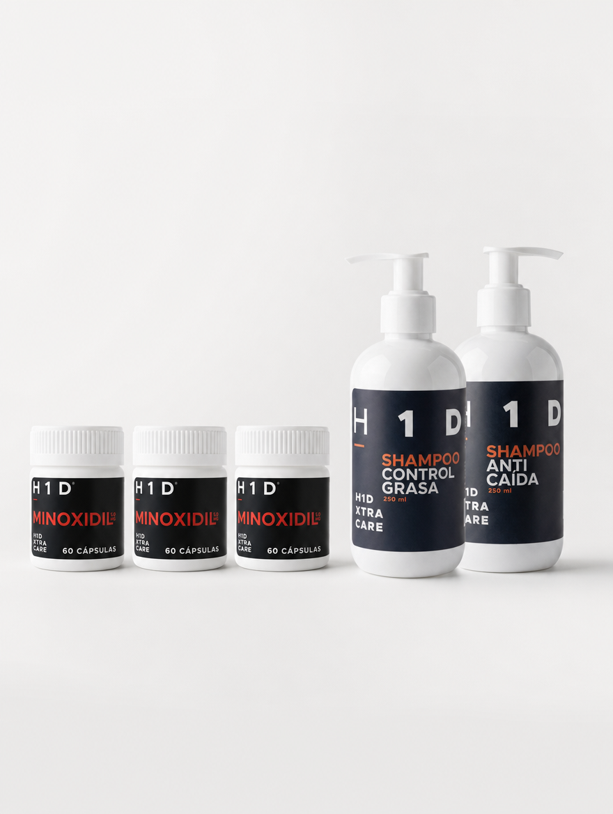 Kit Tratamiento Capilar Oral H1D XTRA CARE 6 Meses | Minoxidil y 2 Shampoos de Regalo - Image 4